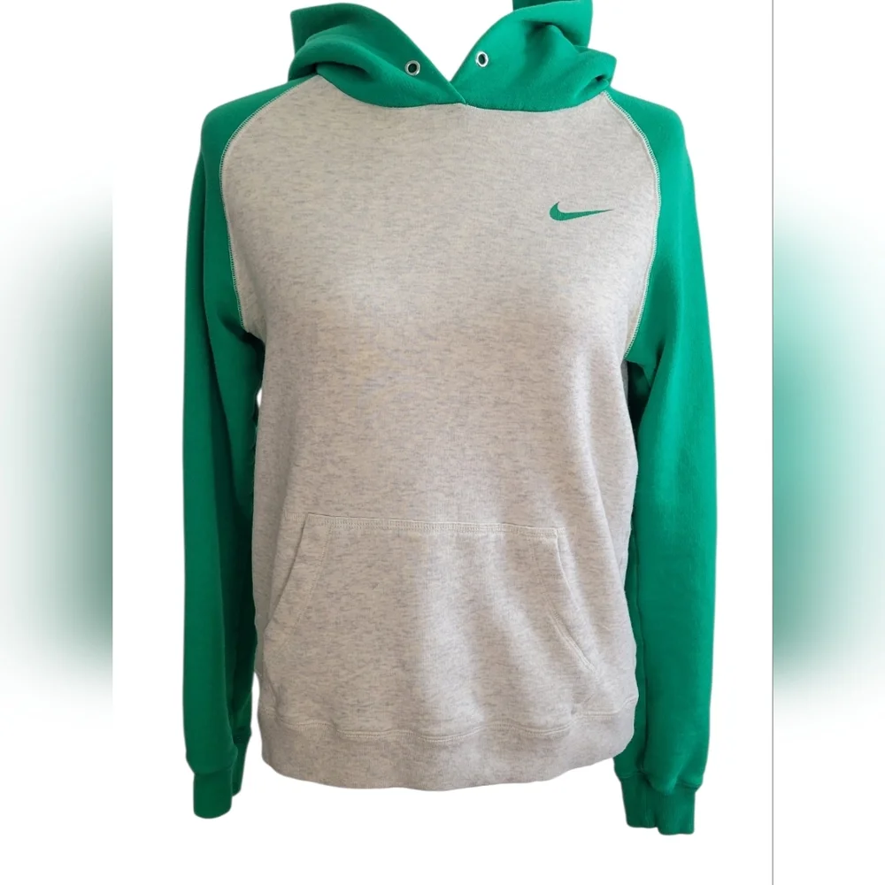 Nike Gray and Green Hooded Pullover Sweatshirt, Women's Medium